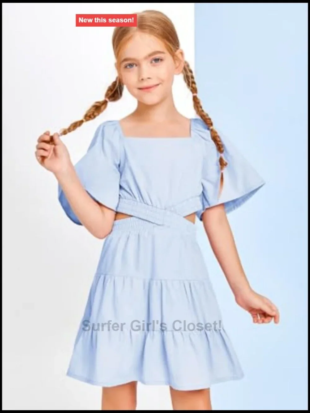 Square Neck Short Sleeve Crossover Waist A-line Mini Dress